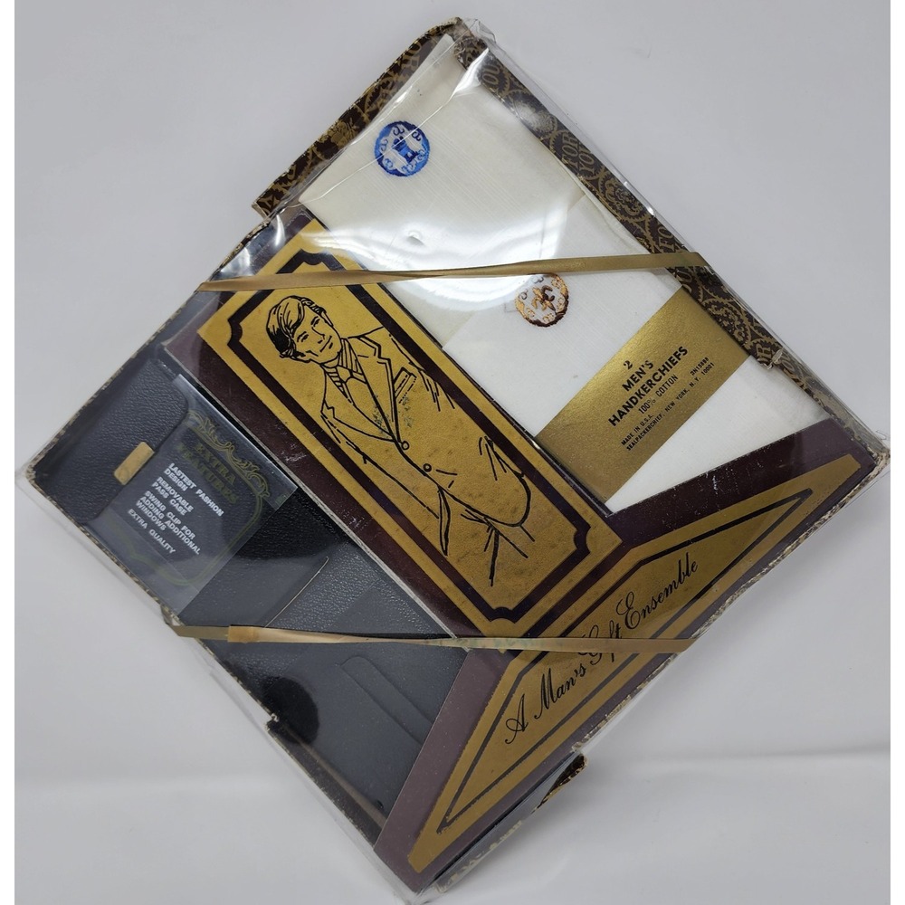 Vintage Mens Gift Set Wallet & Handkerchiefs NOS Sealed Mid Century USA